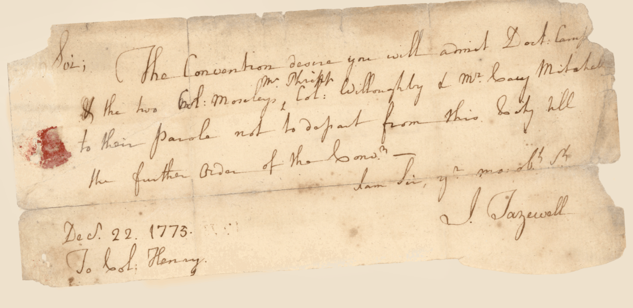Original 1775 letter from John Tazewell Town Of Tazewell